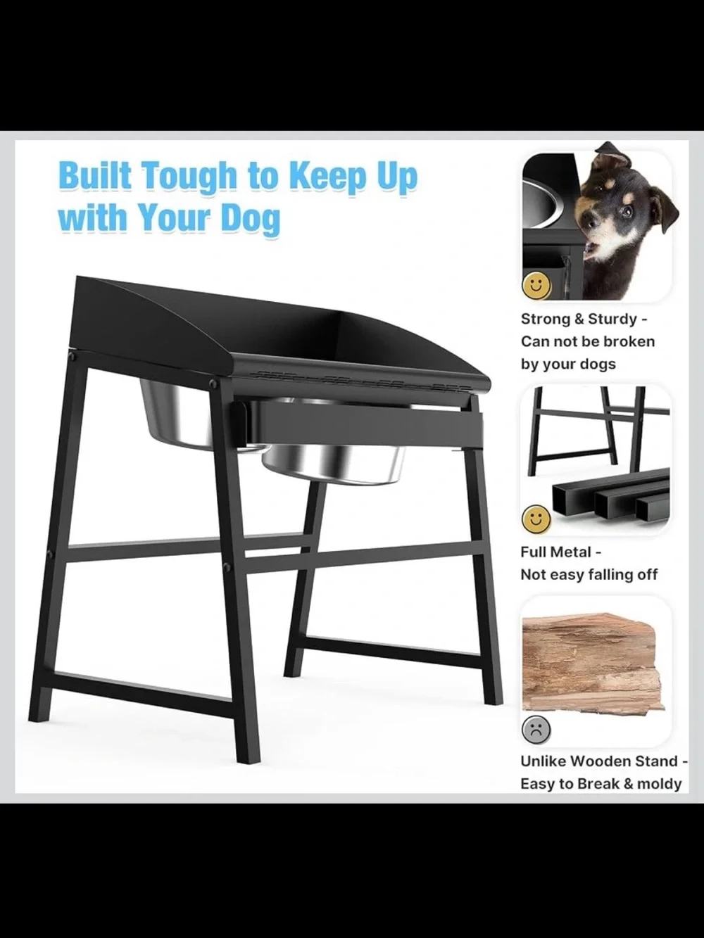 15” Elevated Stainless Steel Dog Bowl Set, Spill‑Proof, Heavy‑Duty - New in Box